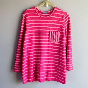 J McLaughlin Sweater Bright Pink Stripes Round Neck Cotton Modal Medium